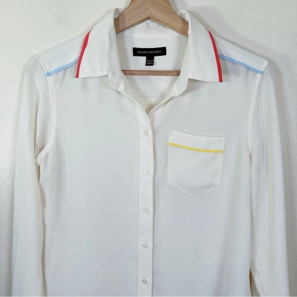 Banana Republic Womens Size Xsmall Color Accents Button Up Blouse Ivory Color - Picture 4 of 16
